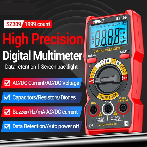 Elowen High Electrical Tester Smart SZ309 Smart Multimeter 1999 Count High Electrical Tester LCD Backlight AC/DC Voltmeter Ammeter Electrician Tools