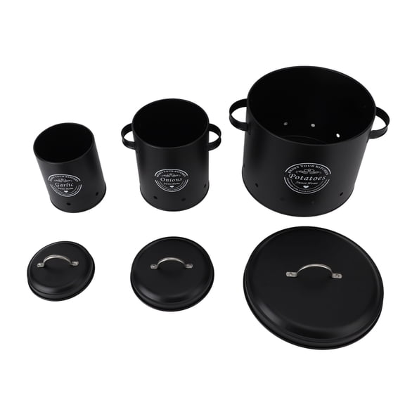 Elowen Kitchen Storage Canisters Potato Storage Jar, Potato Storage Bin 3PCS with Lids for Kitchen Black