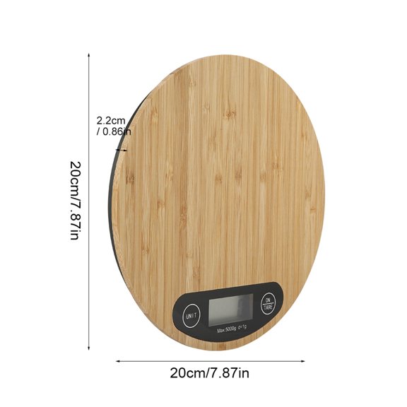 Elowen Kitchen Weighing ScaleElectric Round Bamboo LED Display Electric Kitchen Weighing Scale Cooking Food 5kg/ 1g