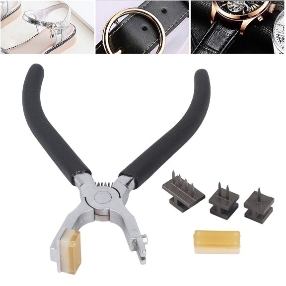 Elowen Leather Chopping Cutting Leather Tool, Silent Leather Hole Punch Double Lever with 3 Replacement Heads for Leather Working