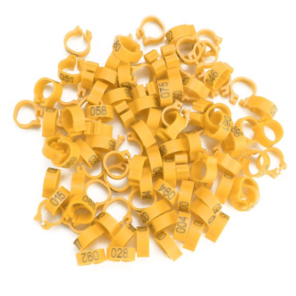 Elowen Leg Bands Leg 100PCS/Bag 8MM 001-100 Numbered Plastic Letter Bird Leg Bands Ringsyellow
