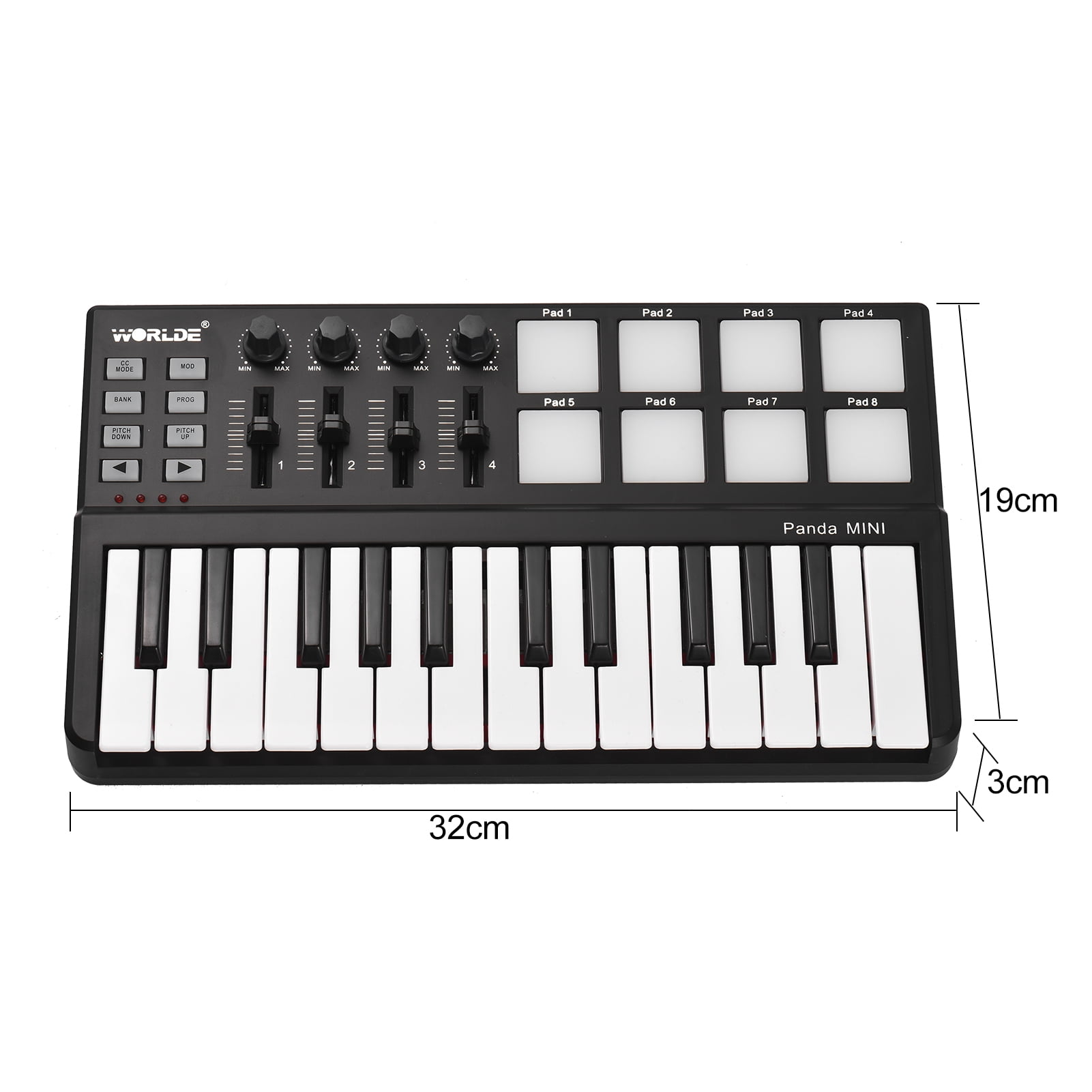 Elowen MIDI Keyboard Key WORLDE Panda mini Portable Mini 25-Key USB Keyboard and Drum Pad MIDI Controller