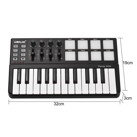 Elowen MIDI Keyboard Key WORLDE Panda mini Portable Mini 25-Key USB Keyboard and Drum Pad MIDI Controller