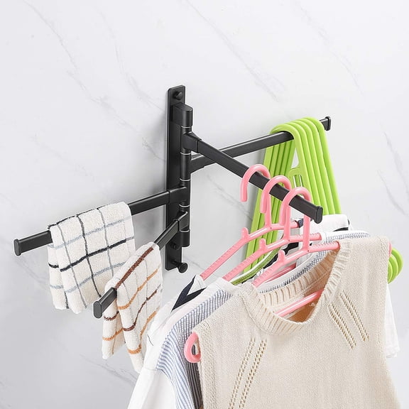 Elowen Matte Black Towel Bar Swivel Towel Bar, Rustproof Wall Mounted Bathroom Rack, Coat Hook Design, Swivel Towel Bar for Bathroom, Best Choice to Organize