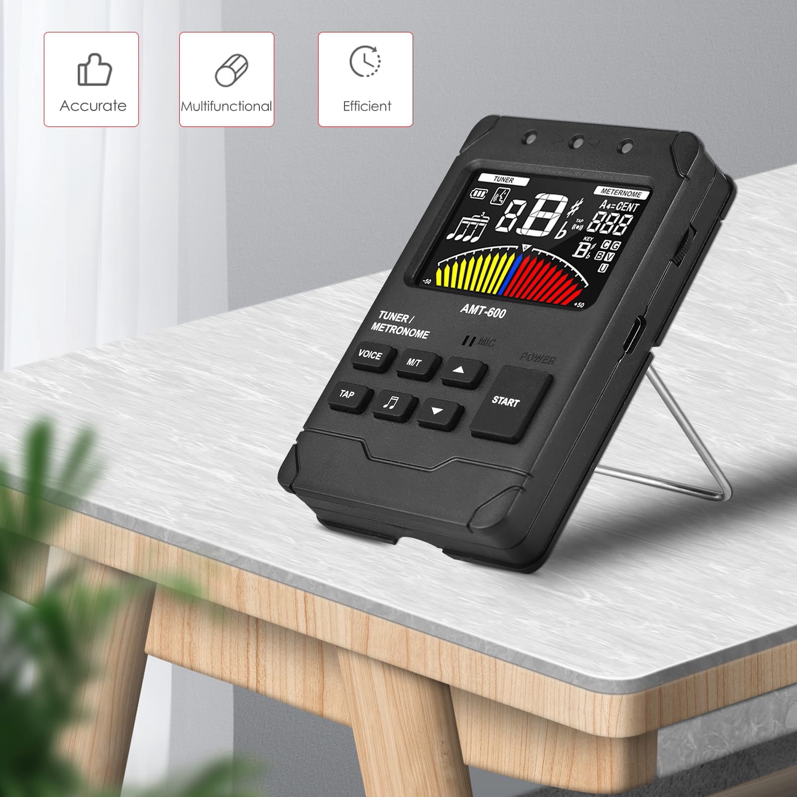 Elowen Metronome AMT-600 Tuner & Metronome & Tone Generator 3-in-1 Rechargeable 2.5-inch Color LCD Guitar Tuner Mini Digital Metronome Electronic Metronome with Clip-on Pickup Cable for