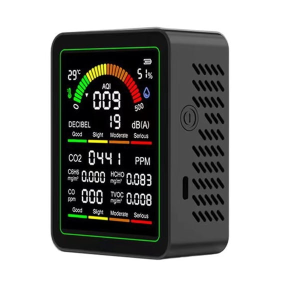 Elowen Multifunctional Air Tester Air Quality Monitor Indoor Outdoor Air Analyzer CO2 HCHO TVOC CO Detector with Noise Temperature Humidity Sensor LCD Color Screen for Home Office Car Classroom