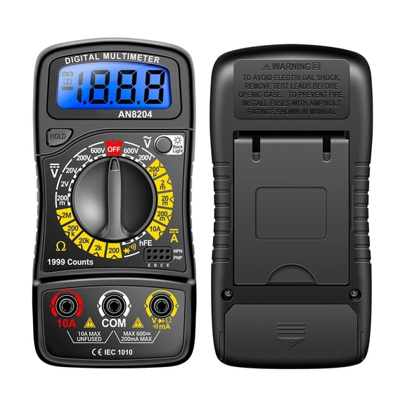 Elowen Multimeter Resistance Multifunctional Multimeter 1999 Counts High- AC/DC Voltage DC Current Tester Diode Triode Resistance Measurement On/off Buzzer Detection with LCD Display Blue