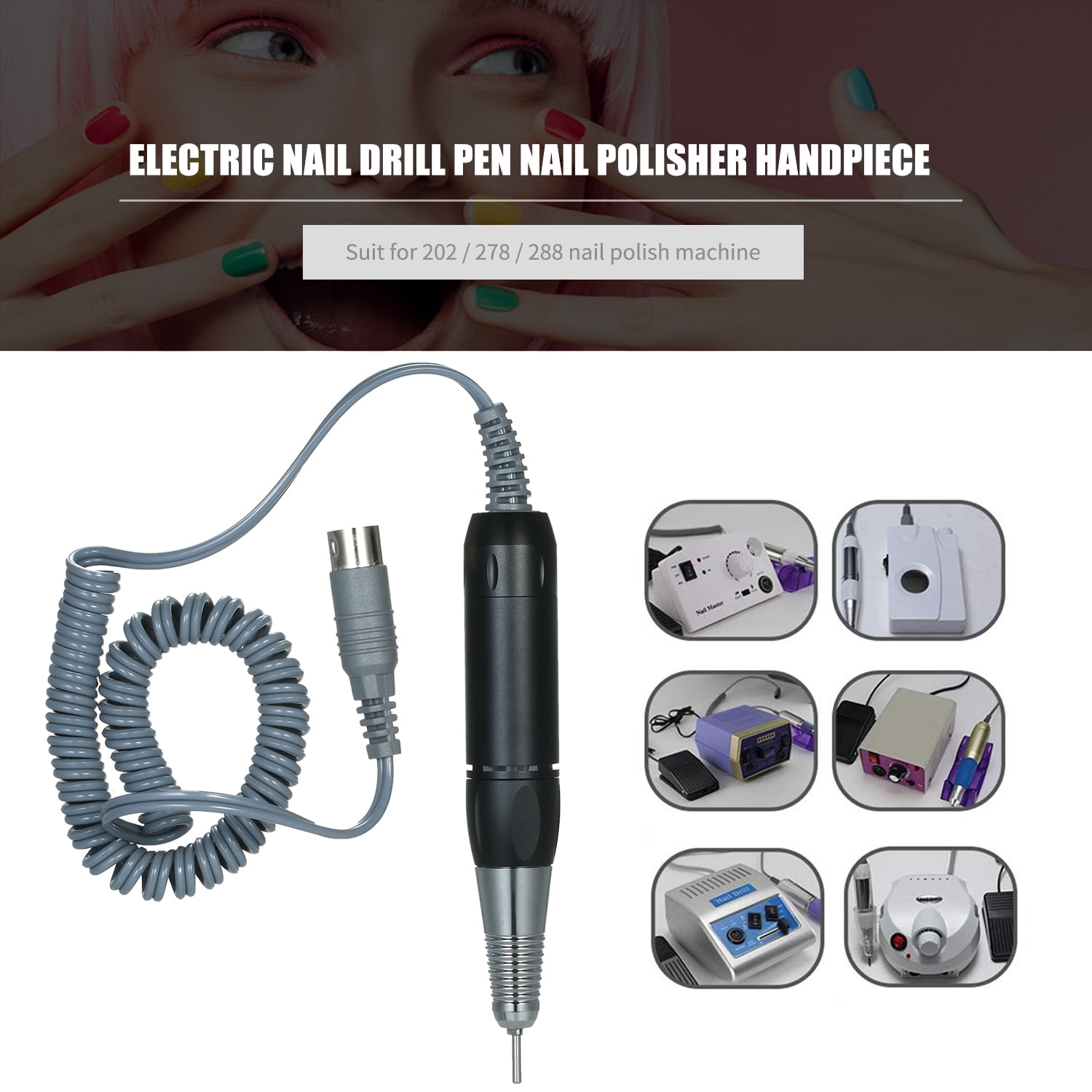 Elowen Nail Polisher Handpiece Drill Nail Machine Handpiece Lightweight Easy to Operate Nail Drill Replacement Handle for 202 278 288 Nail Machine