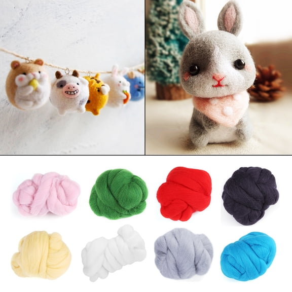 Elowen Needle Felting Wool 8 Colors Colored Needle Felting Wool Roving, Sewing Handiwork Material, Soft Texture, Fine Dyeing for Clothes