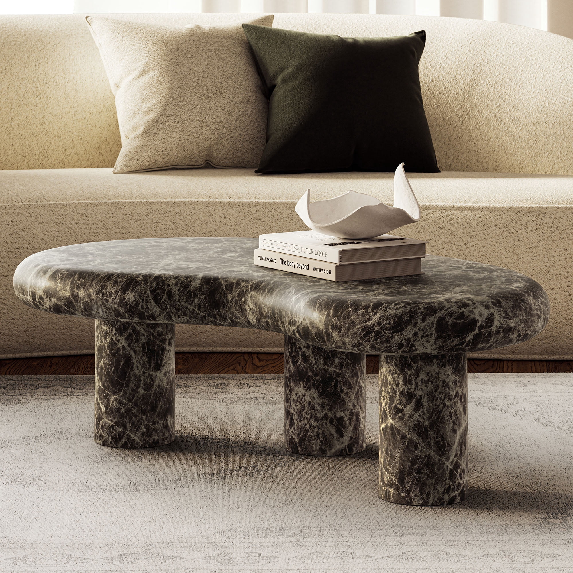 Elowen Outdoor Patio Faux Marble Coffee Table in Dark Emperador Marble