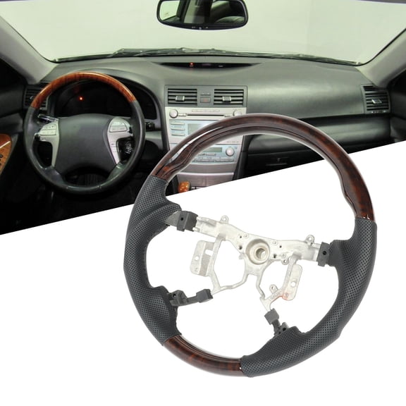 Elowen Perforated Leather Steering Wheel ABS Steering Wheel, Perforated Leather Delicate Texture Car Steering Wheel Humanized Hand Stitched for XV40 Wood Grain