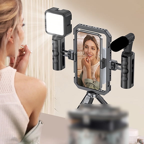 Elowen Phone Holder Phone Magnetic Phone Cage Stabilizer Dual Handle Video Rig 4 Cold Shoes Mounts Anti Rotation Pins for Vlog Live Streaming Smartphone