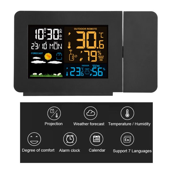 Elowen Projection Alarm ClockProjection Alarm, Weather Forecast Electronic Clock Simultaneous Projection for Home