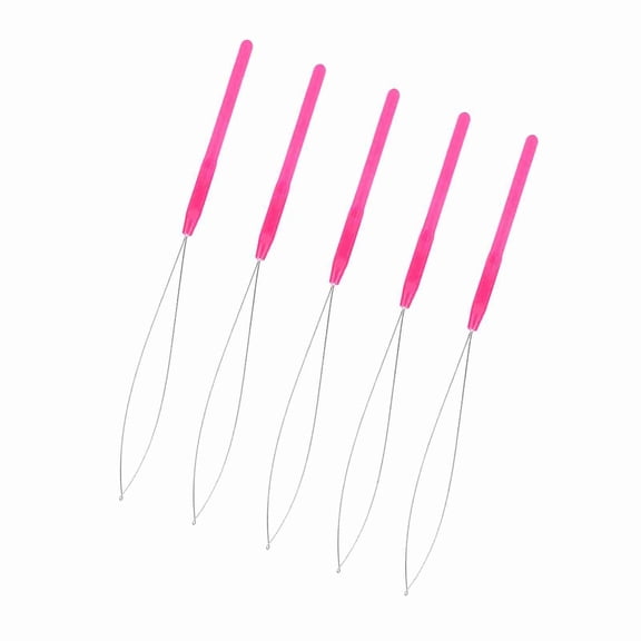 Elowen Pulling Needle Hair Plastic Handle Pulling Loop Needle Micro Beads Threader for Hair Extension Pink