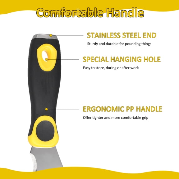 Elowen Putty Knife Scraper 420 Stainless Steel Multifunctional Putty Shovel with Two-Color Anti-Slip Handle, Paint Scraper 10 in 1 Putty Knife Multi-Use Painters Tool, Taping Knife, Paint Scraper