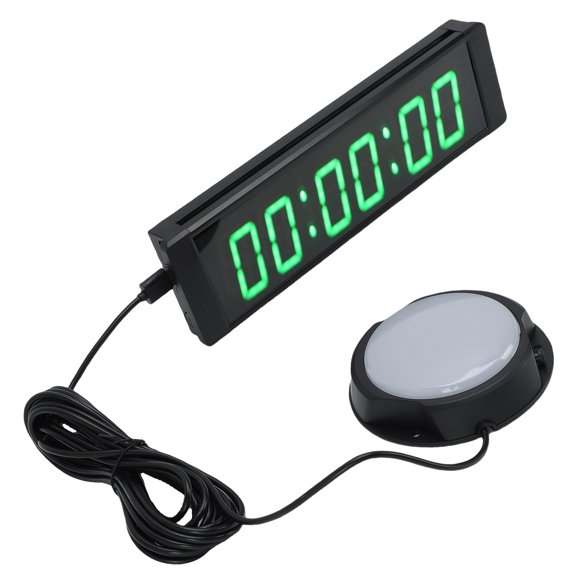 Elowen Race Timer with Button With 1.5 Inch 6 Digit Timer with Wired Button Rechargeable Green LED Electronic Race Clock Countdown Stopwatch for Running Events Exam