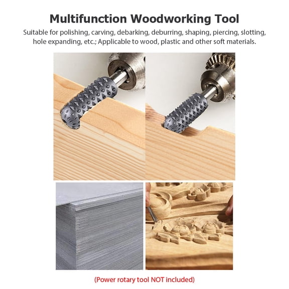 Elowen Rasp File Woodworking 5 PCS Burr Rasp Wood Plastic Carving File Woodworking Drill Bit 1/4-inch Round Shank Chisel Embossed Deburring Polishing Grinding Head for Carpenter