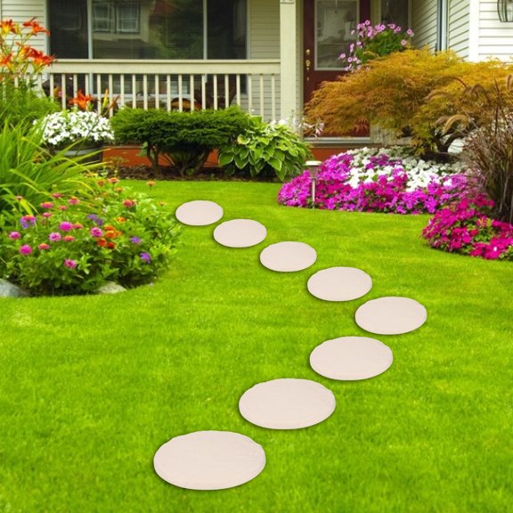 Elowen Round Step StonesGarden Stepping Stones, Plastic Pathway Step Stones, 15.71in Decorative Paving with 6 Ground Stakes for Lawn Garden Pathway