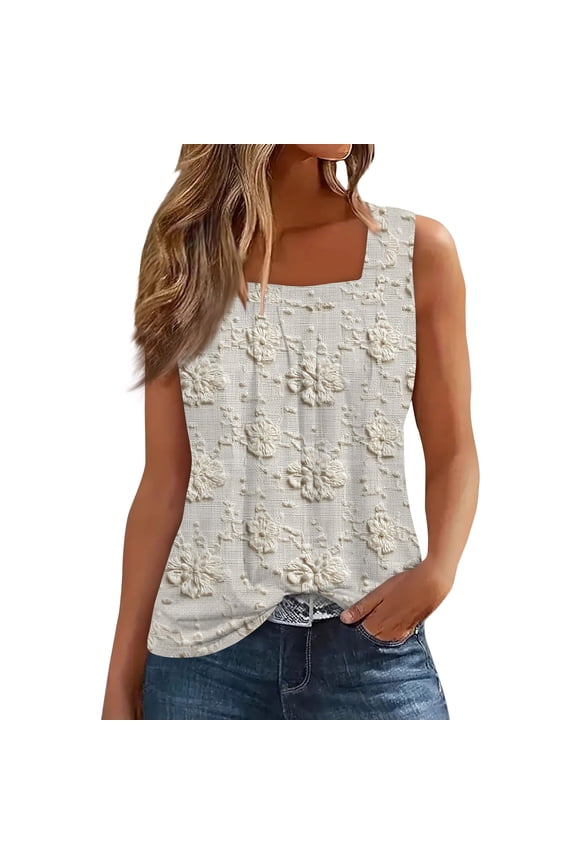 Ruffled Square Collar Floral Sleeveless Tank tops for Women Fashion Sexy Casual Summer Hot Casual XL
