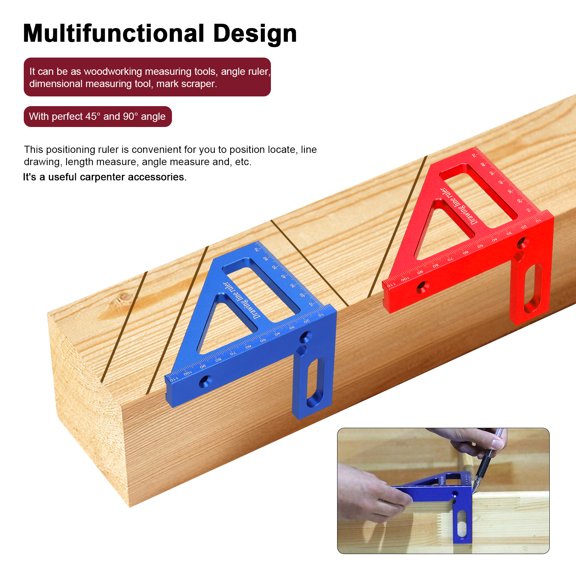 Elowen Scribing Ruler Protractor Aluminum Alloy Multi Angle Measuring Ruler Woodworking Square Protractor 45 90 Miter Ruler Utility Scribing Gauge Multifunctional Layout Measuring Tool for