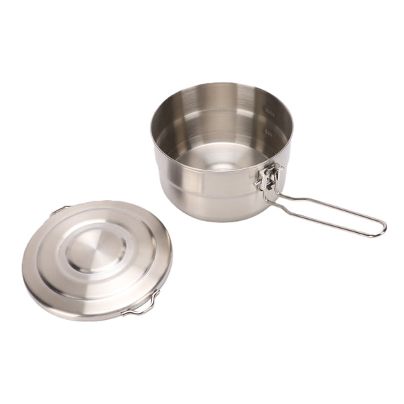 Elowen Stainless Steel Lunch Box Camping Cook Pot, Stainless Steel Lunch Box with Lid and Foldable Handle, for Hiking Picnic and Outdoor Cooking