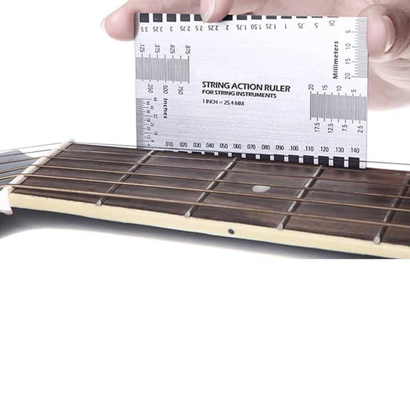 Elowen Stainless Steel String Stainless Steel Guitar String Action Ruler String Pitch Ruler Guitar Measuring Gauge Tool 89x51mm for Classical Electric Acoustic Guitar Bass Mandolin Banjo String