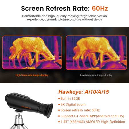 Elowen Thermal MonocularThermal Ai15 AI Thermal Monocular Thermal Imaging Camera - 8x Digital Zoom, 60Hz Display, IP66 Waterproof, Built-in 32GB Storage, WiFi Hotspot/Station for