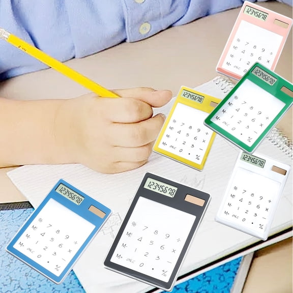 Elowen Transparent Calculator Solar Powered Calculator, Transparent Touch Screen 8 Digit LCD Display with Portable Compact Design for Office School Home Use