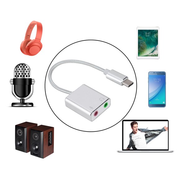 Elowen Type-c Sound Card3.5mm Sound Card, Noise Reduction Sound Card for Notebook for Tablet for Phone