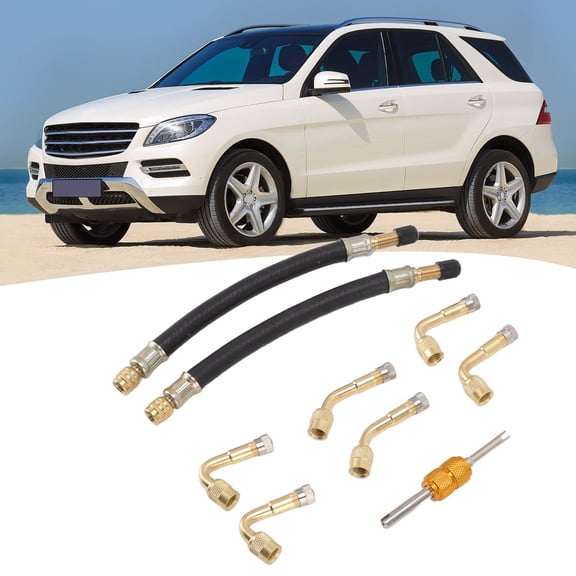 Elowen Valve Stem Extenders Flexible Tire Dually Valve Adaptor, 9pcs Solid Tire Valve Stem Extenders Brass with Valve Core Removal Tool for Motorhome for RV