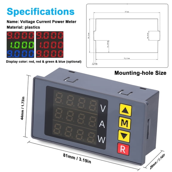 Elowen Voltage Meter BM730 3in1 Voltage Current Power Meter 4-digit Digital Voltmeter Multifunctional Ammeter with Buzzer Supports Voltage and Current Display Fine Adjustment