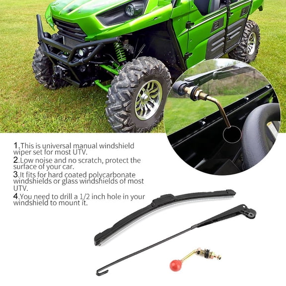Elowen Wiper Blade UTV Manual Hand Operated Wiper , Universal replacement for Kit for Hard Coated Polycarbonate Windshields or Glass Windshields of Most UTV with Low Noise and No Scratch