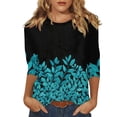thumbnail image 1 of Elowen Womens Summer Tie Dye Floral Tops 3/4 Sleeve Shirts Crew Neck Casual Blouses Black L, 1 of 6