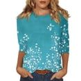 thumbnail image 1 of Elowen Womens Summer Tie Dye Floral Tops 3/4 Sleeve Shirts Crew Neck Casual Blouses Turquoise L, 1 of 6