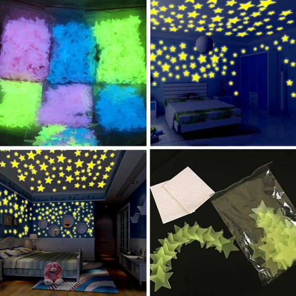 Elowen luminous stars Stars 100Pcs Gorgeous Night-luminous Fluorescent Glow Stars Stickers Home Decor Wall Sticker for Kids Bedroom