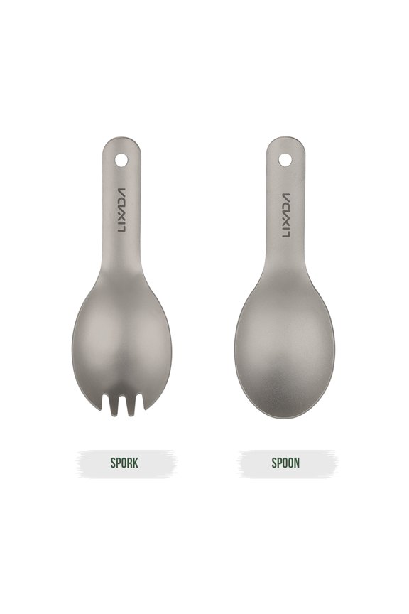 sporkSpork, Short Handle Spoon Fork, with Matte Finish and Hole for Keychain, for Outdoor Camping Backpacking Picnic and Children
