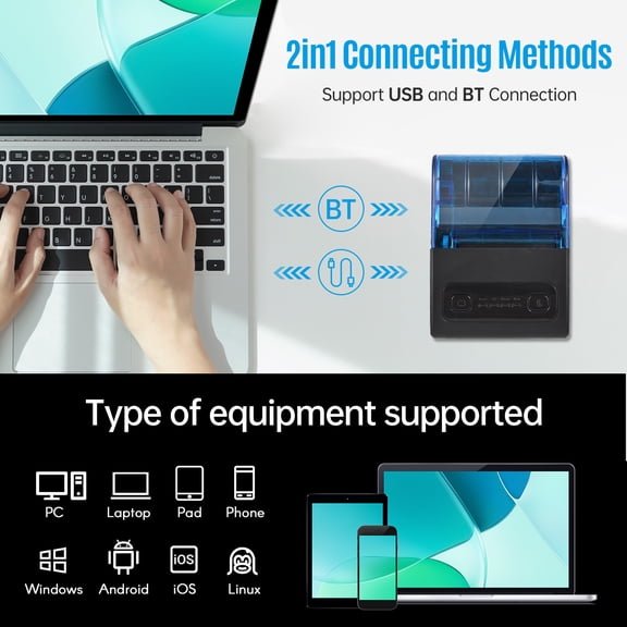 Elowen thermal printer Receipt Portable Mini Thermal Printer 2 inch Wireless USB Receipt Bill Ticket Printer with 57mm Print Paper Roll Compatible with iOS for Restaurant Sales Retail