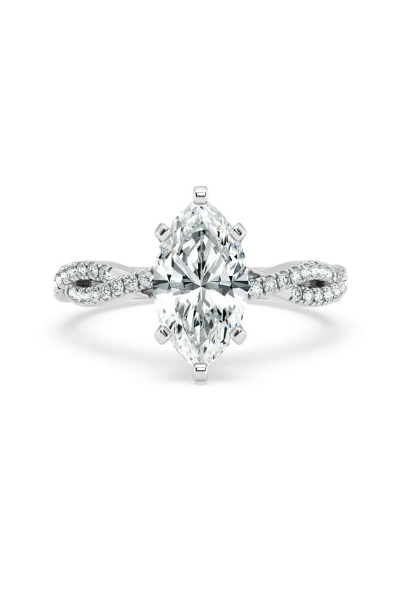 1.49 Ct Marquise Cut Engagement Rings - Solitaire with Accent Moissanite - Infinity Twisted Cross Over Shank Design - 14K White Gold Plated - Wedding Ring for Women's - Gifts for Women's