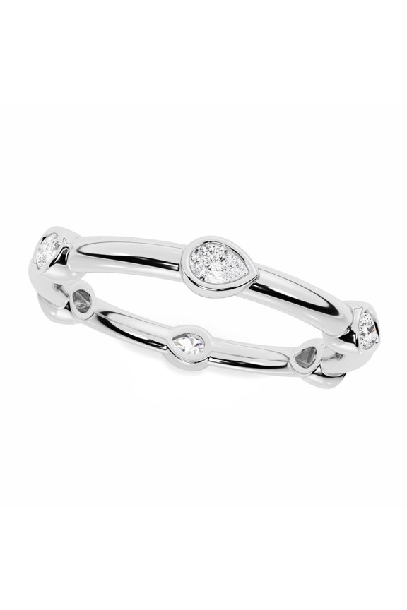 1.5 Ct Pear Cut Engagement Full Eternity Ring for Her - 14K White Gold Plated - Bezel Setting Moissanite Ring for Women - Moissanite - Minimalist Dainty Wedding Band