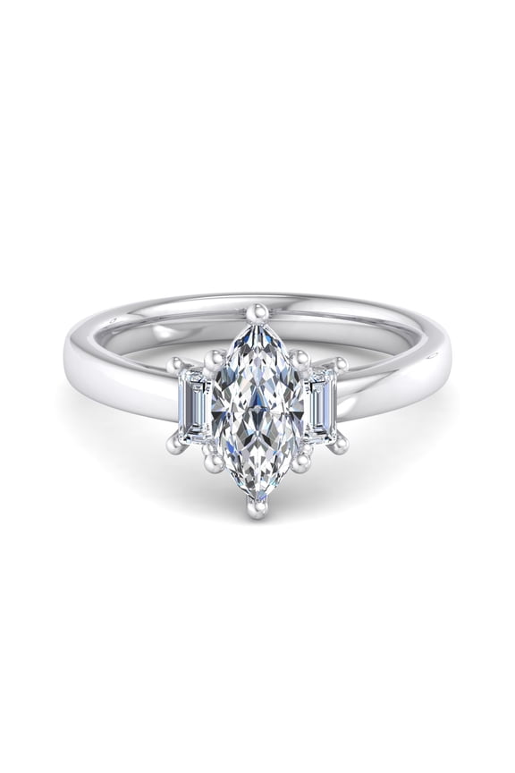 1.6 Ct Marquise Cut Moissanite Engagement Ring - Beautifully Crafted 3 Stone Design in 14K White Gold Plated - Ideal for Celebrating Love and Special Moments Together with Her Forever