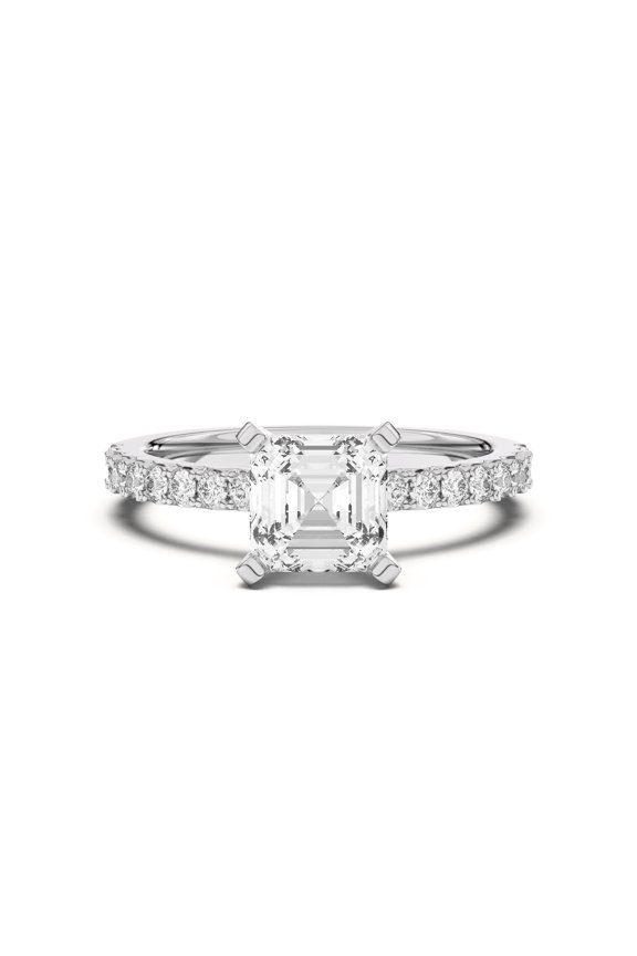 1.7 Ct Asscher Cut Moissanite Engagement Ring for Women - 14K White Gold Plated Ring - Perfect Anniversary Ring - Proposal Wedding Ring for Her - Timeless Solitaire Ring