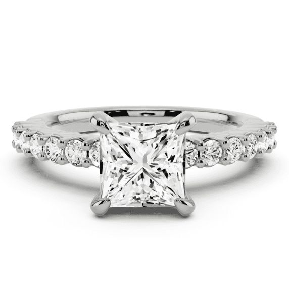 Eloya Jewel 1.8 Ct Princess Cut Solitaire Engagement Ring for Women - 14K White Gold Plated - Prong Set Wedding Ring with Accent Moissanite - Moissanite - Bridal Jewellery for Her