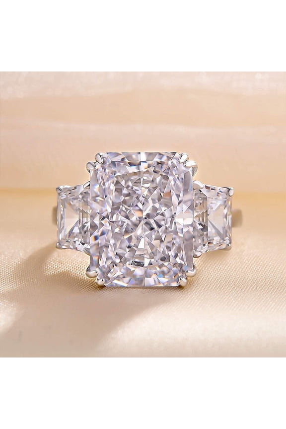 1.8 Ct Radiant Cut Lab-Created Diamond Engagement Ring for Women - 14K White Gold Plated Three Stone Setting - Perfect Proposal & Wedding Gift