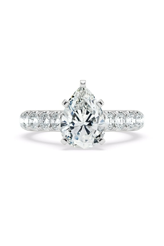 1.81 Ct Pear Cut Moissanite Engagement Ring - Timeless Hidden Halo Design with Lab-Created Simulated Stone - Crafted in 14K White Gold Plated Setting Rings - Ideal for Engagement