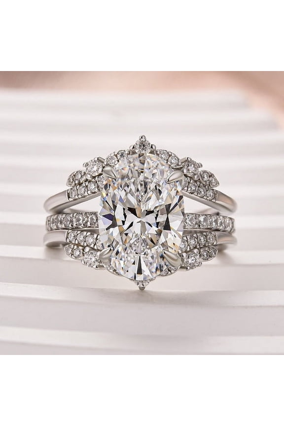 1.9 Ct Oval Cut Diamond Bridal Ring Set for Women – 14K White Gold Plated Engagement Ring with Enhancer Band – Elegant Two Piece Jewelry to Honor Love