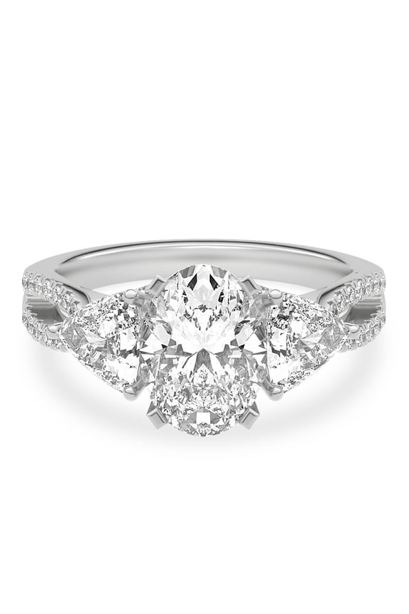 1.92 Ct Oval Cut Moissanite Engagement Ring for Her - Elegant Split Shank Wedding Ring with Accents - 14K White Gold Plated Rings - Perfect Bridal Ring for Women's