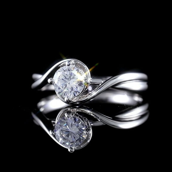 Eloya Jewel 14K White Gold Plated 2 Ct Round Cut Diamond Wedding Ring - Bypass with Solitaire Center - Women's Engagement Ring to Celebrate Love