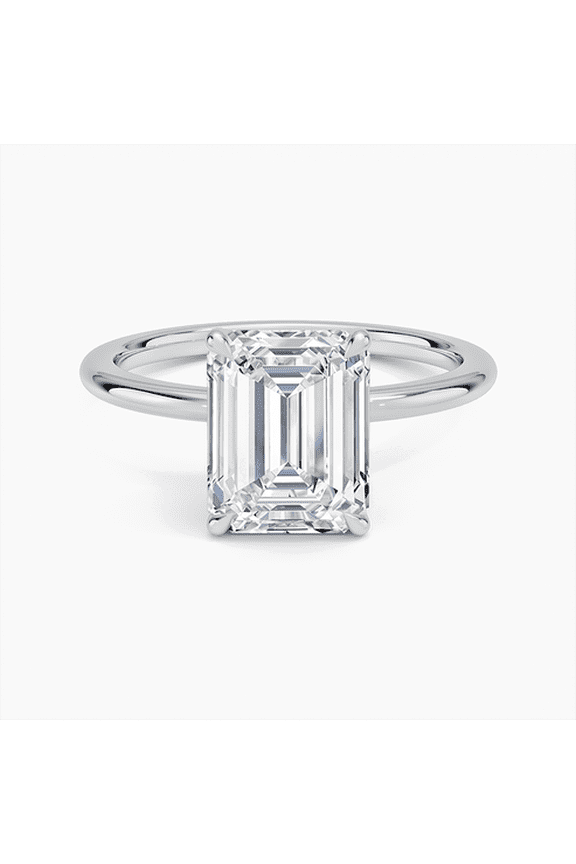 14K White Gold Plated Wedding Ring - 2.02 Ct Emerald Cut Moissanite Ring - Engagement Wedding Ring for Women - Hidden Moissanite Element - Gift for Birthdays and Celebrations