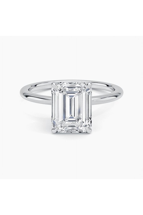 14K White Gold Plated Wedding Ring - 2.02 Ct Emerald Cut Moissanite Ring - Engagement Wedding Ring for Women - Hidden Moissanite Element - Gift for Birthdays and Celebrations