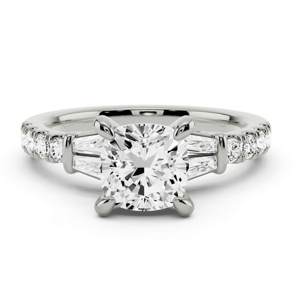 Eloya Jewel 2.02 Ct Cushion Cut Moissanite Halo Engagement Rings - Elegant Wedding Ring with Accents Ring - 14K White Gold Plated Ring - Ideal for Proposaland Anniversary